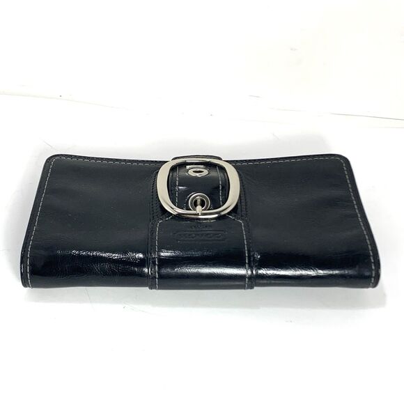 Coach Soho Black Leather Silver Buckle Multicompartment Wallet Womens - Picture 4 of 14